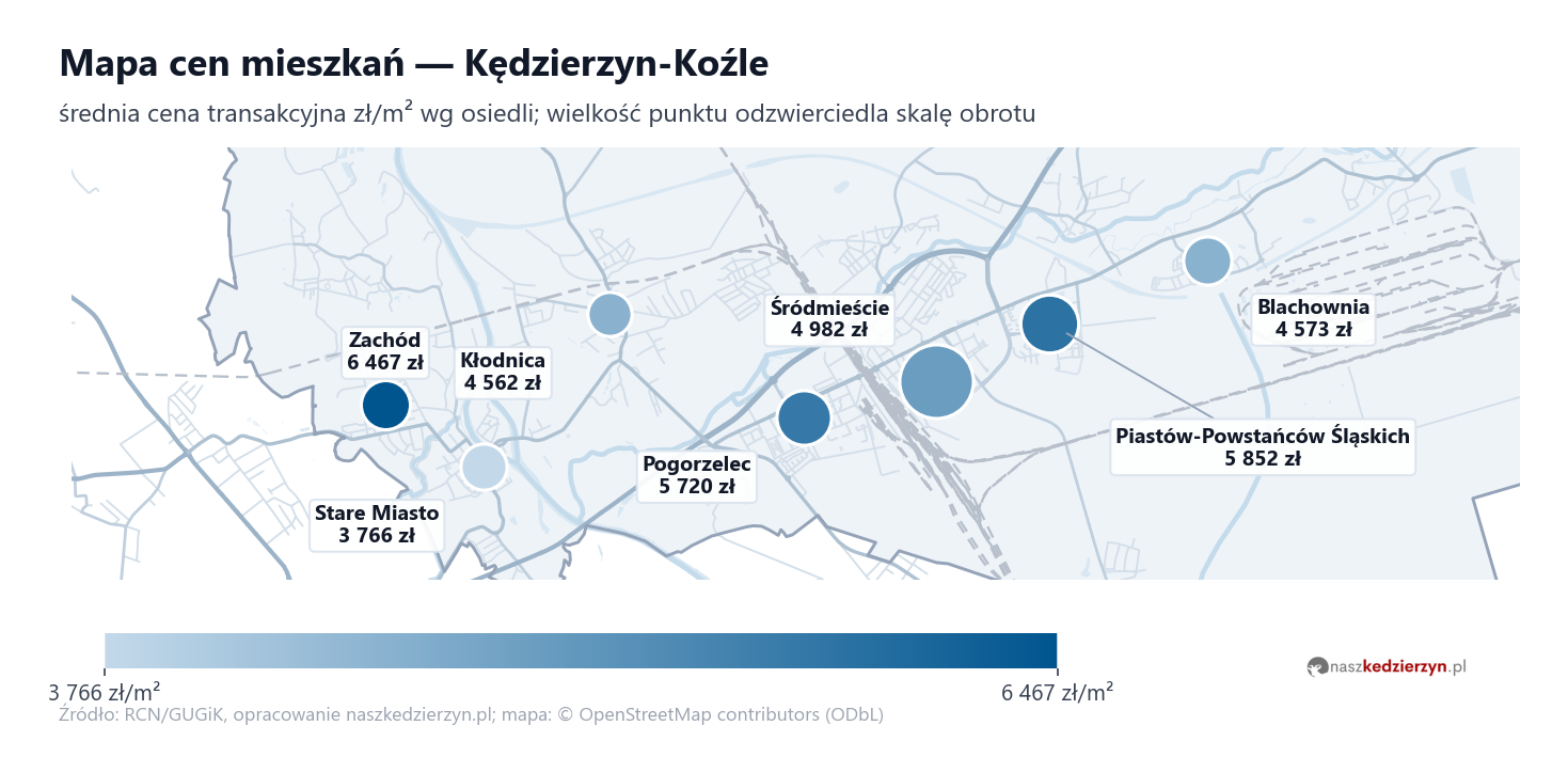 Mapa cen mieszkań - Kędzierzyn-Koźle