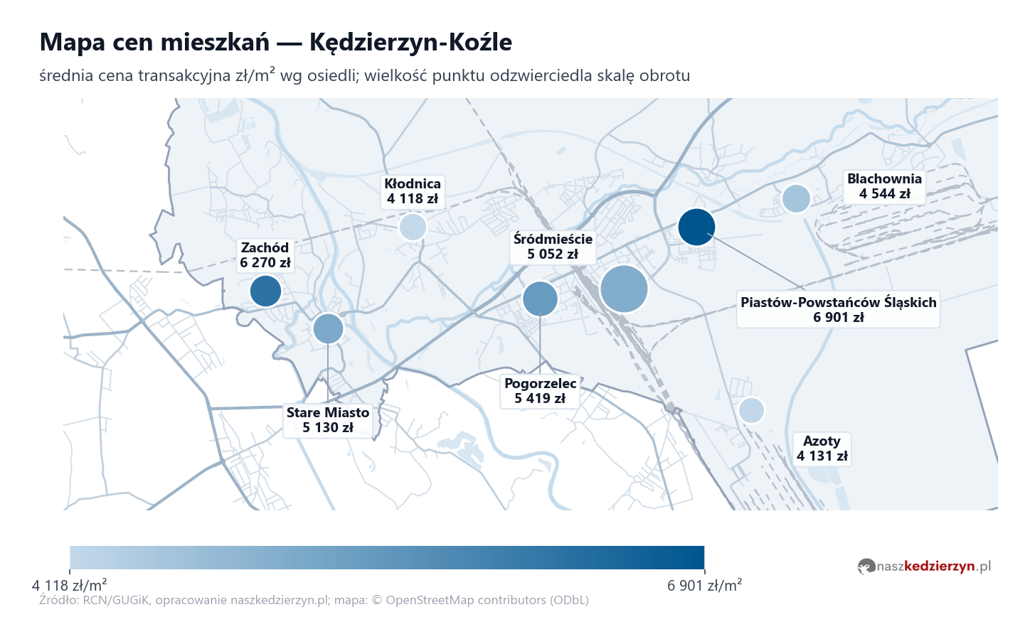 Mapa cen mieszkań - Kędzierzyn-Koźle