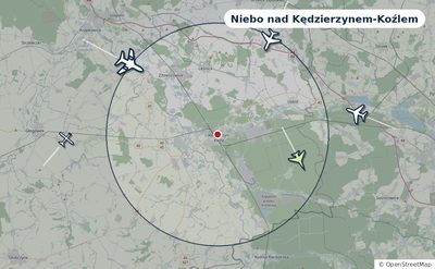 Mapa okolic miasta z sylwetkami samolotów — Niebo nad Kędzierzynem-Koźlem na żywo