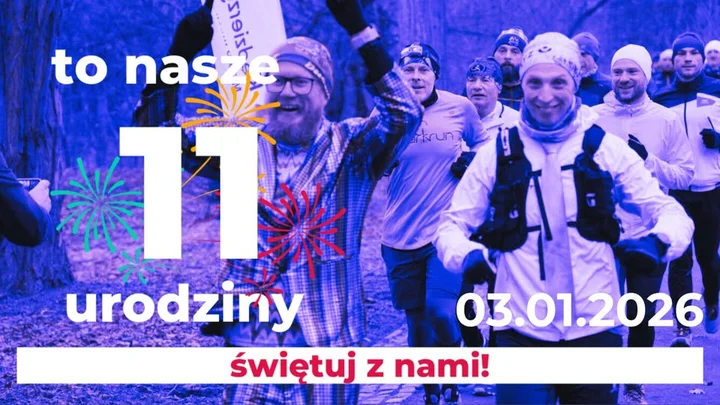 Grafika promocyjna wydarzenia 11 lat parkrun Kędzierzyn‑Koźle — jubileuszowe 5 km w Twierdzy Koźle