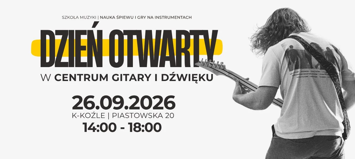 Grafika promocyjna wydarzenia Dzień Otwarty Centrum Gitary i Dźwięku w Kędzierzynie-Koźlu