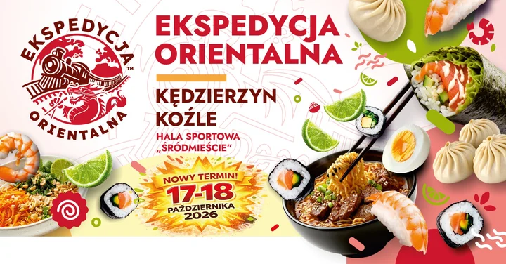Grafika promocyjna wydarzenia Ekspedycja Orientalna w Kędzierzynie-Koźlu — azjatyckie smaki w Hali Śródmieście