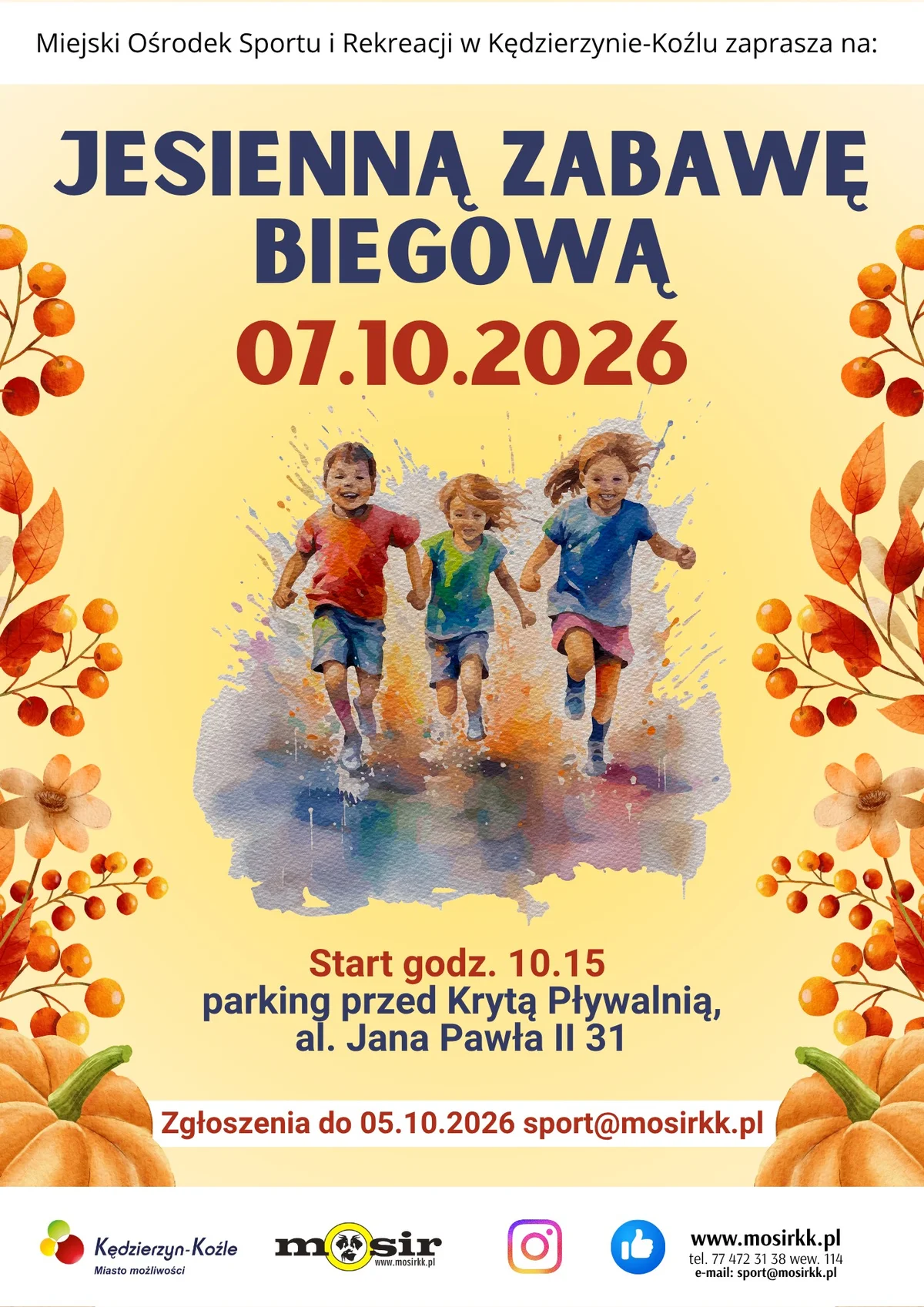 Grafika promocyjna wydarzenia Jesienna zabawa biegowa dla szkół