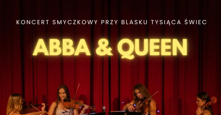 Obrazek przedstawia grafikę promocyjną wydarzenia Koncert przy świecach z aranżacjami ABBY i Queen w Kędzierzynie-Koźlu