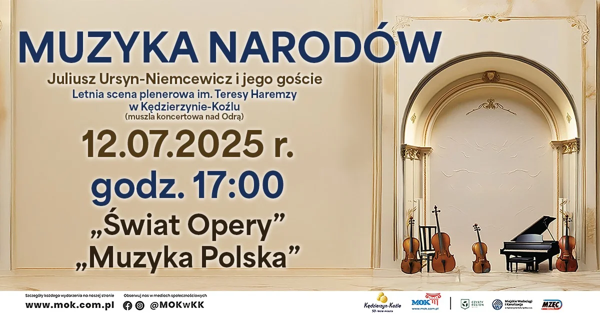 Grafika promocyjna wydarzenia Koncerty operowe i muzyki polskiej w Muszli Koncertowej w Kędzierzynie-Koźlu