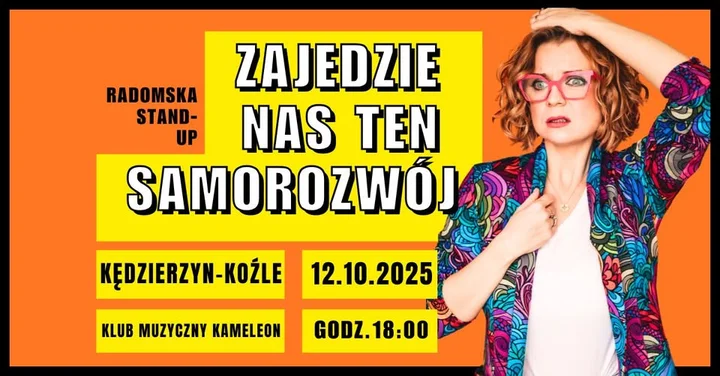Obrazek przedstawia grafikę promocyjną wydarzenia Stand-up Aleksandry Radomskiej w Kędzierzynie-Koźlu
