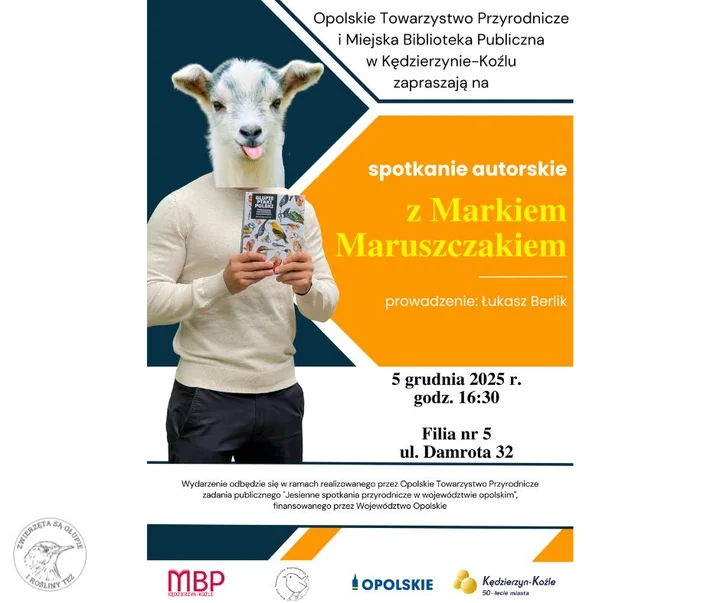 Grafika promocyjna wydarzenia Spotkanie Autorskie w Kędzierzynie Koźlu (głupie) — autor wraca do biblioteki