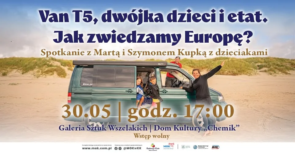 Grafika promocyjna wydarzenia Dzień dobry w podróży: spotkanie o vanie T5, dwójce dzieci i zwiedzaniu Europy z etatu