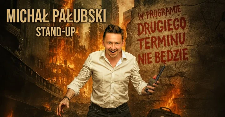 Obrazek przedstawia grafikę promocyjną wydarzenia Stand-up Michała Pałubskiego w Kędzierzynie-Koźlu