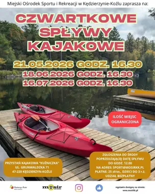 Grafika promocyjna wydarzenia Czwartkowe spływy kajakowe w Kędzierzynie-Koźlu
