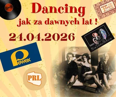 Grafika promocyjna wydarzenia DANCING JAK ZA DAWNYCH LAT! w Kędzierzynie-Koźlu – taneczna noc w klimacie PRL