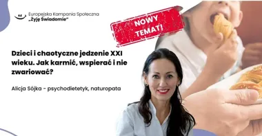 Grafika promocyjna wydarzenia Konferencja „Dzieci i chaotyczne jedzenie XXI wieku” w Kędzierzynie-Koźlu. Jak karmić, wspierać i nie zwariować?