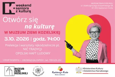 Grafika promocyjna wydarzenia „Nić tradycji. Opolski haft ludowy” – prelekcja i warsztaty hafciarskie