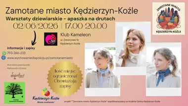 Grafika promocyjna wydarzenia Zamotane miasto Kędzierzyn-Koźle: warsztaty dziewiarskie z apaszką na drutach