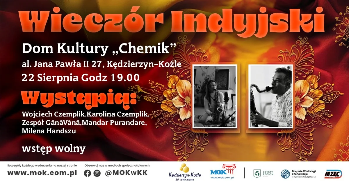 Grafika promocyjna wydarzenia Wieczór kultury indyjskiej w Domu Kultury Chemik