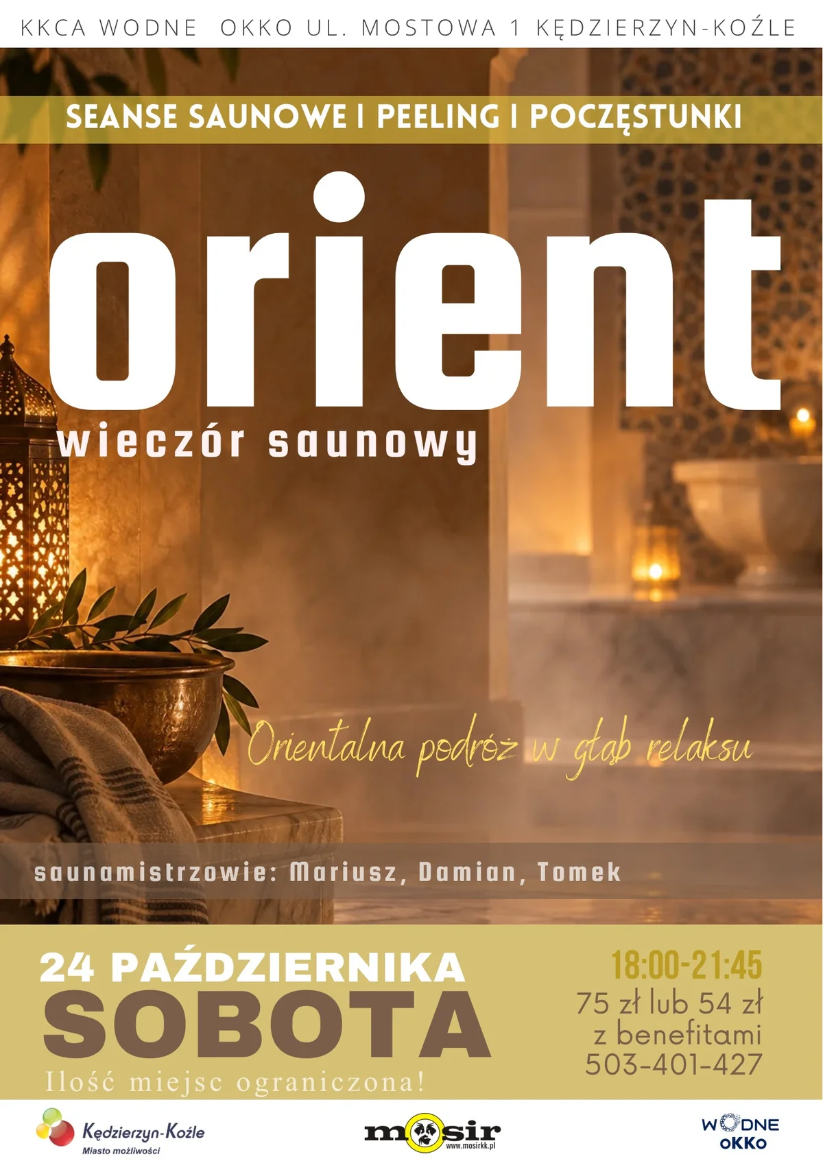 Grafika promocyjna wydarzenia Wieczór saunowy. Orient: aromaty i hammam