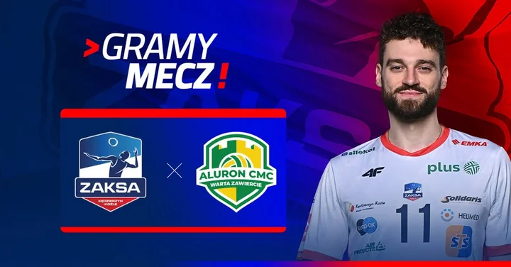 Grafika promocyjna wydarzenia ZAKSA Kędzierzyn-Koźle vs Aluron CMC Warta Zawiercie — pierwszy mecz PlusLigi w Hali Azoty