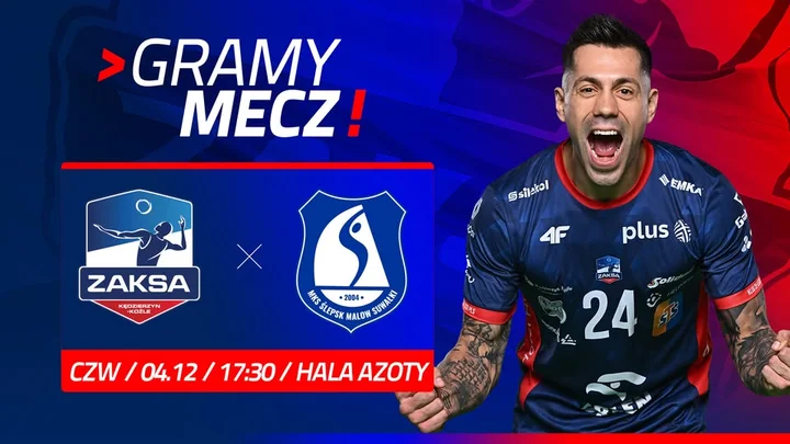 Grafika promocyjna wydarzenia ZAKSA Kędzierzyn-Koźle vs Ślepsk Malow Suwałki — mecz PlusLigi w Hali Azoty